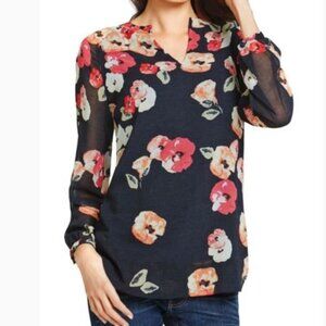 CAbi Poppy Floral Blouse in Navy Blue Size XS